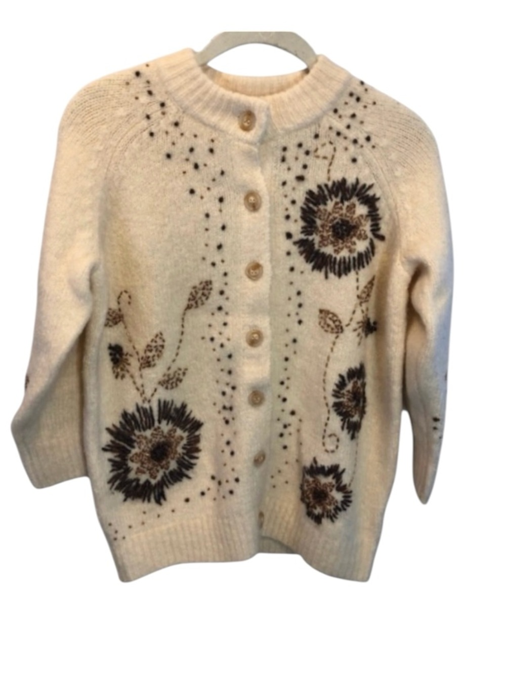 Anthropologie Field Flower women’s XS 3/4 sleeve Tuileries beaded cream sweater